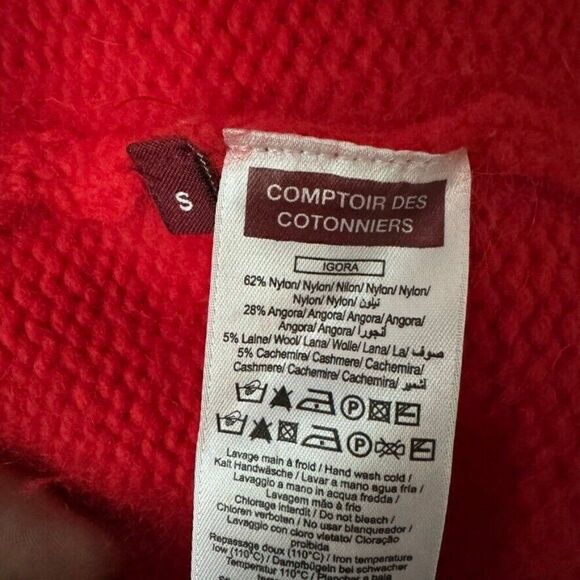 Comptoir Des Cotonniers Womens Cherry Red Angora Cashmere Cowl Neck Sweater sz S - Picture 3 of 10